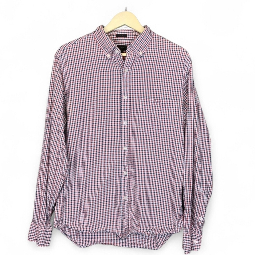 J.CREW Slim Red White Blue Check Cotton Long Sleeve Shirt SZ: M Preppy Office